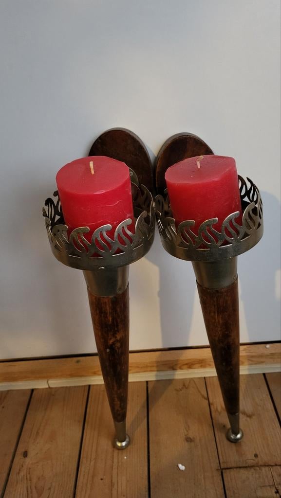 Set van 2 wandfakkels met kaarsen, Ophalen, Gebruikt, Kandelaar, Rood