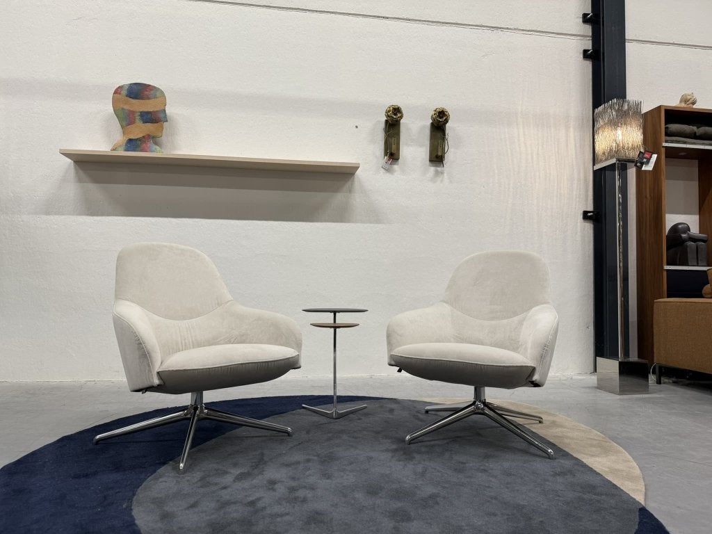 2 Nieuw Leolux Lanah draai fauteuil Velour design stoel, Huis en Inrichting, Leolux, Info@leolux.nl, Nieuw, 75 tot 100 cm