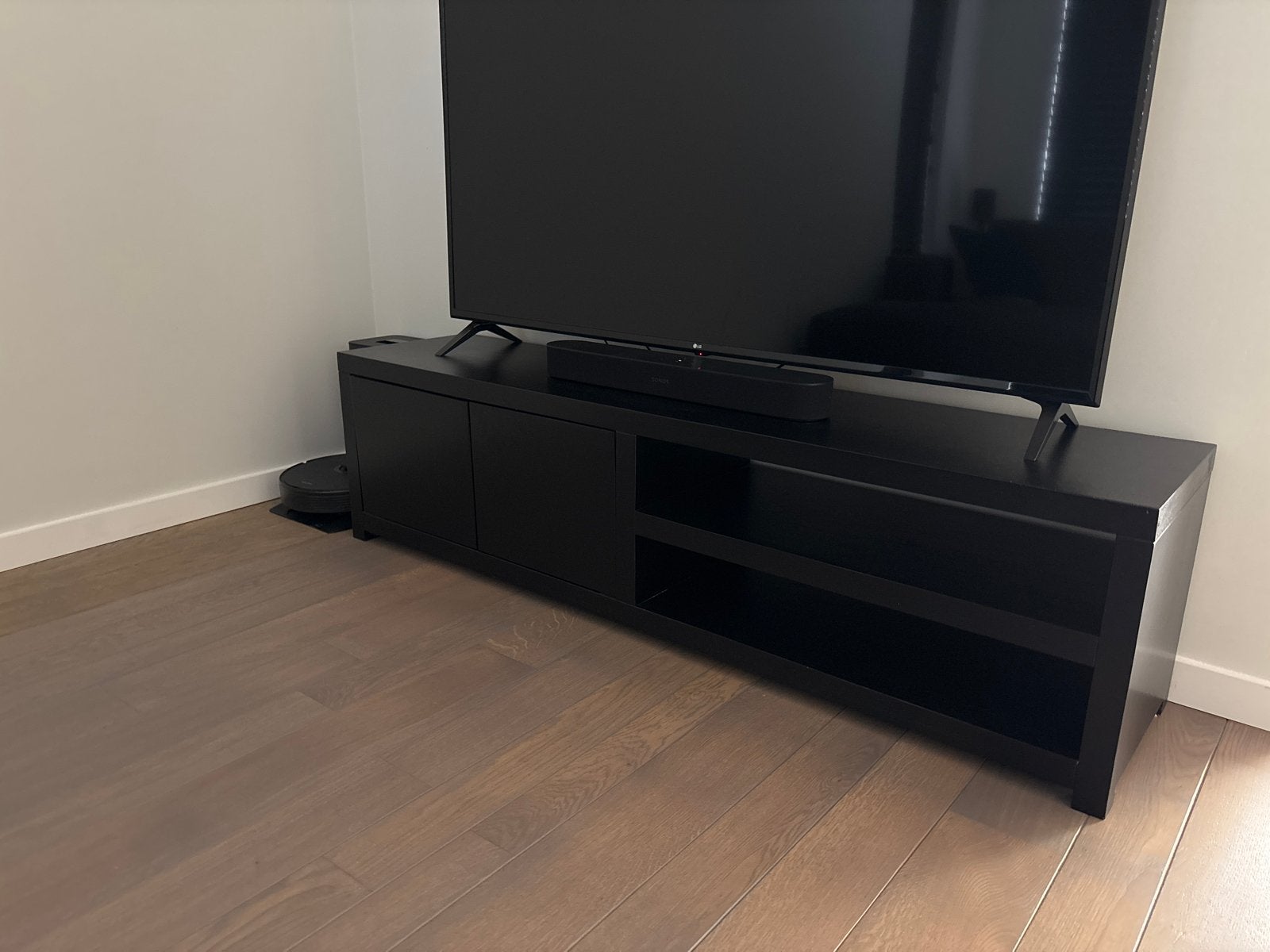 Zwart TV-meubel met opbergruimte, Ophalen, Gebruikt, 150 tot 200 cm, Minder dan 100 cm