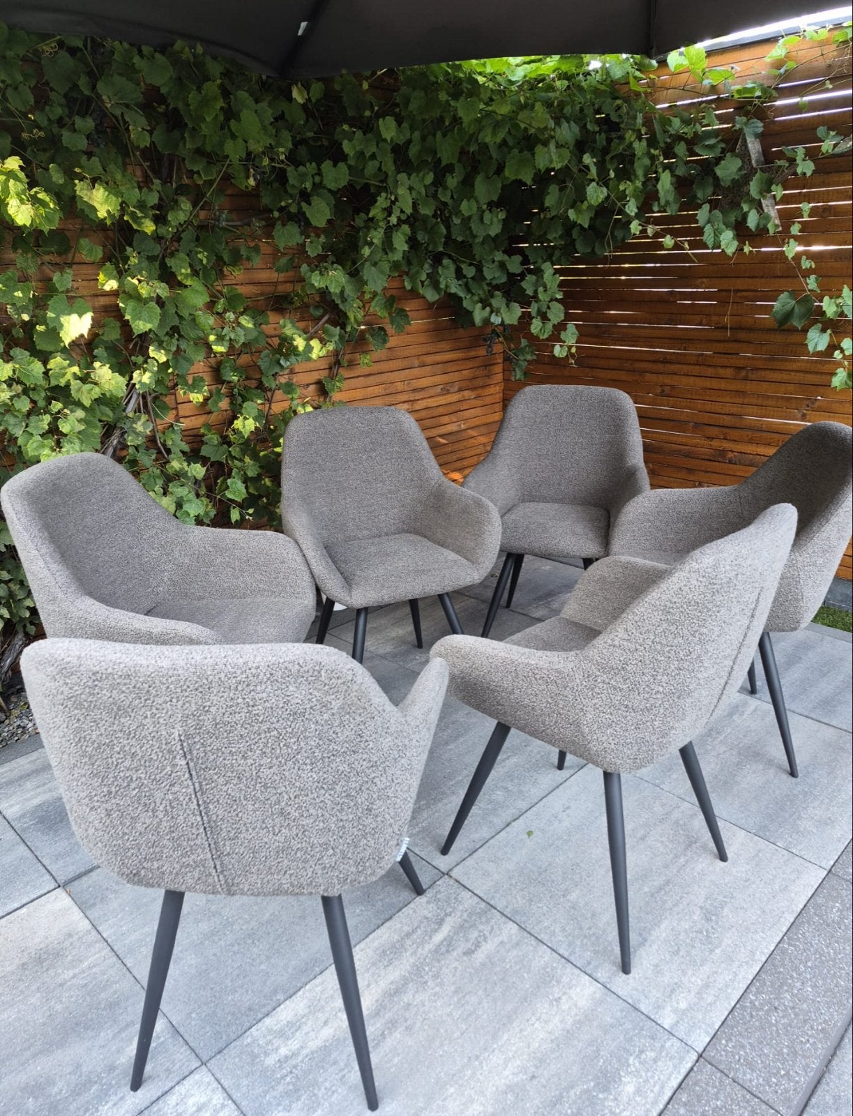 6 Label51 eetkamerstoelen, bouclé taupe, zo goed als nieuw, Huis en Inrichting, Ophalen, Overige kleuren, Zo goed als nieuw, Stof