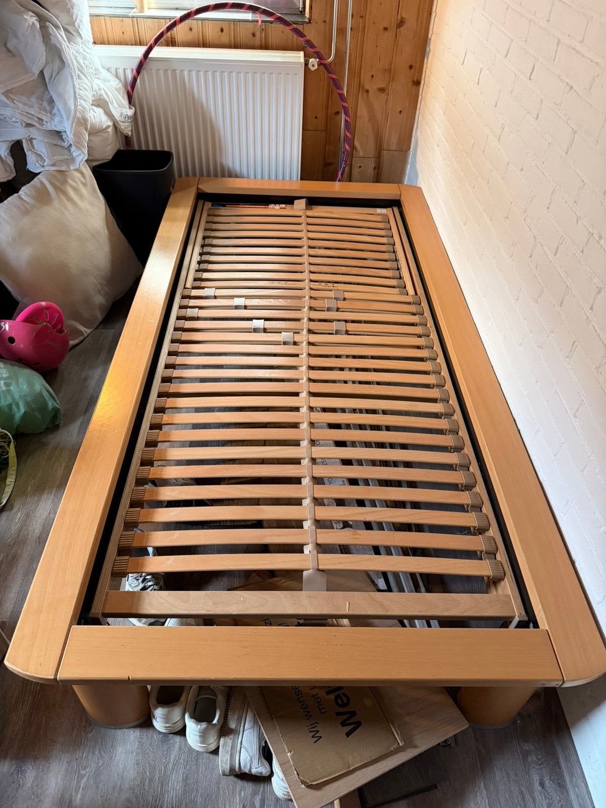 Bed met lattenbodem, Ophalen, 90 cm, Eenpersoons, Wit