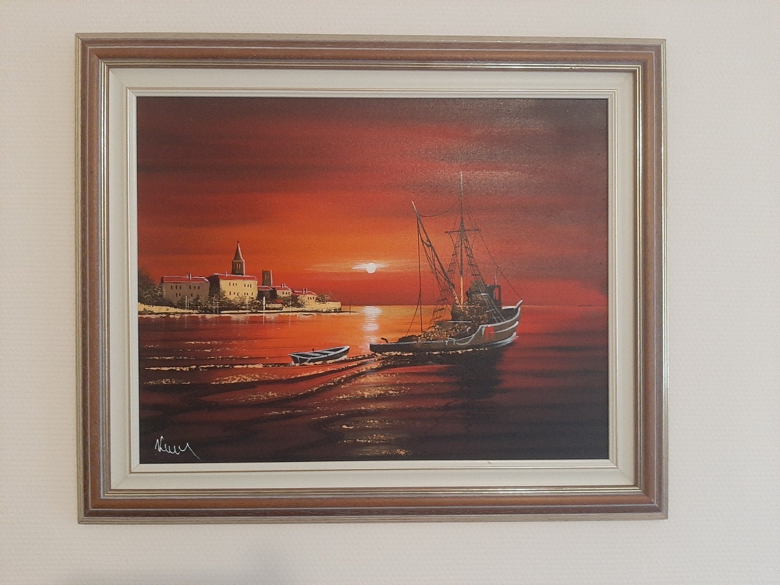 Schilderij rode zonsondergang porec kroatie, Ophalen of Verzenden