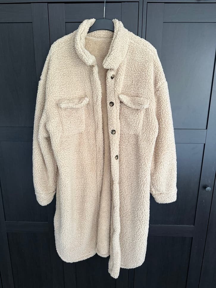 Lange teddy jas/vest - Maat XL, Ophalen of Verzenden, Zo goed als nieuw, Maat 42/44 (L), Beige