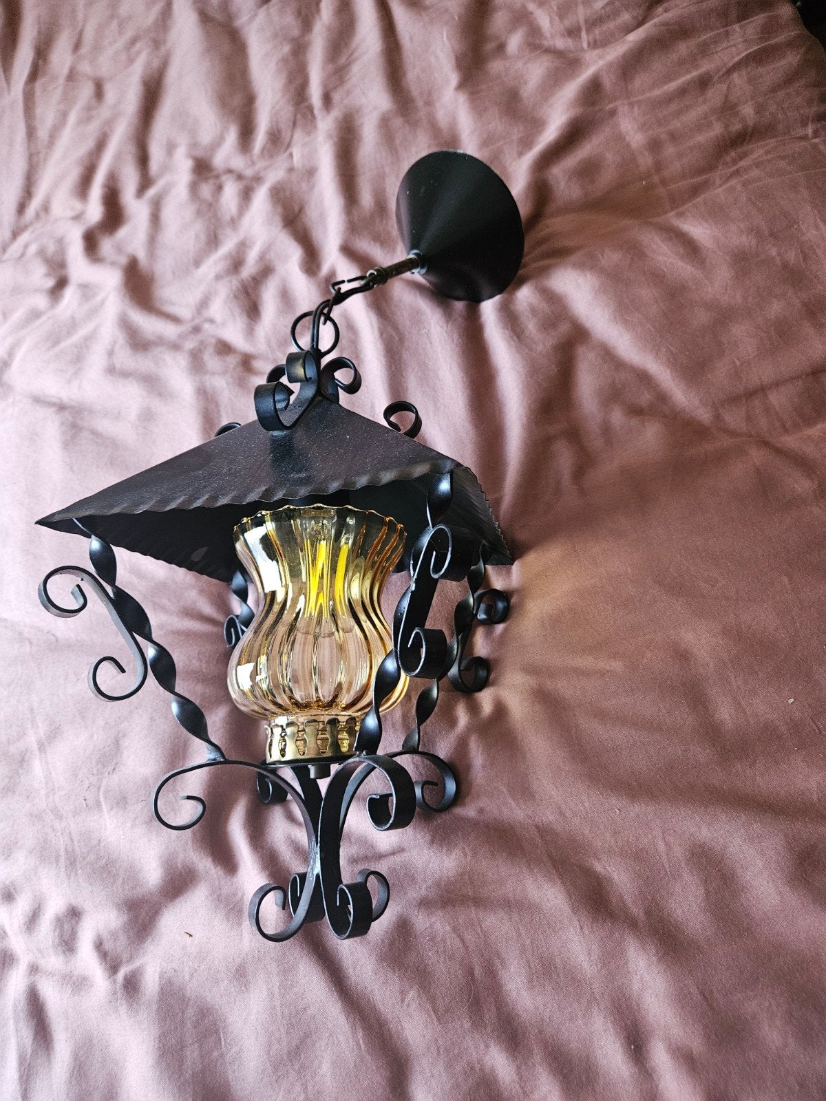 Vintage smeedijzeren hanglamp, Ophalen, Glas