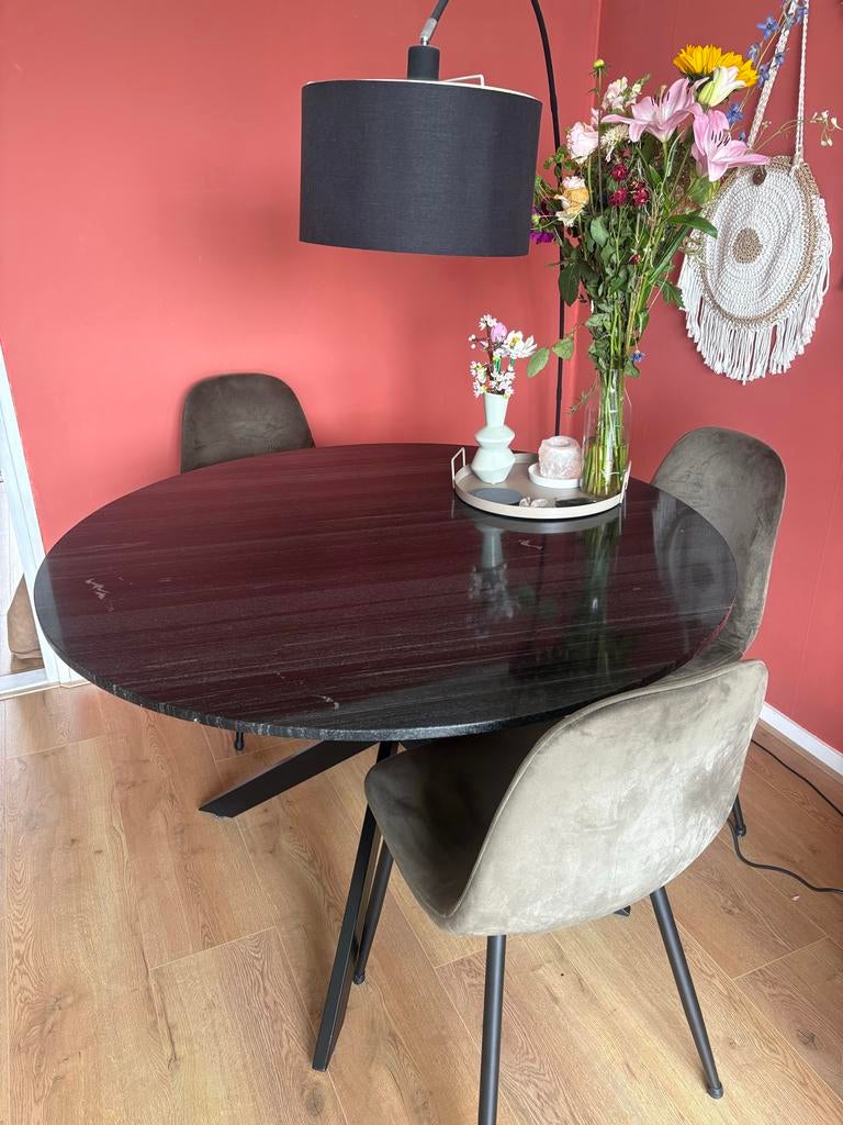 Marmeren eettafel zwart 120cm, Ophalen, Gebruikt, Rond, 100 tot 150 cm