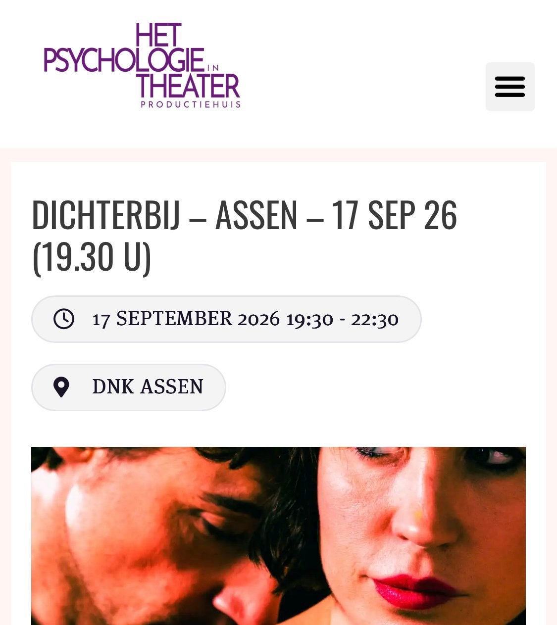 2 tickets Dichterbij - Psychologie theater, Twee personen, September