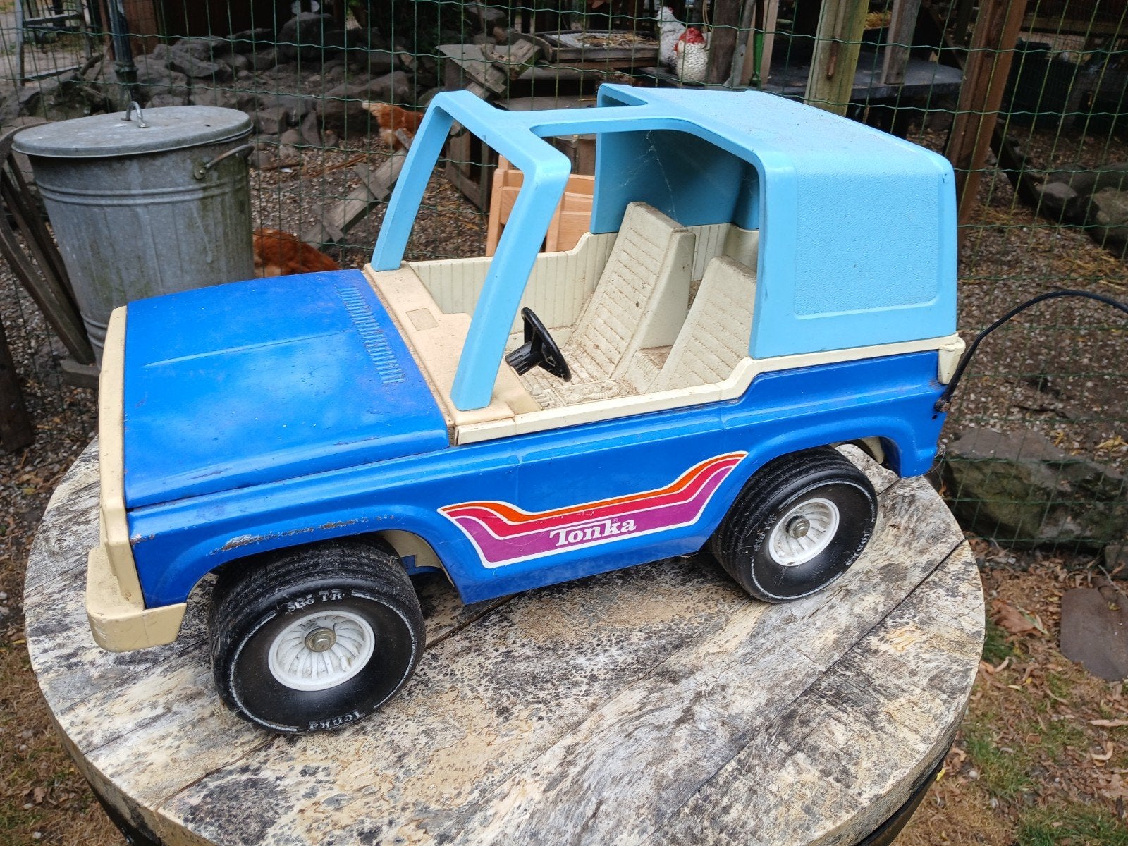 Vintage Tonka Jeep Speelgoedauto - Blauw/Beige, Ophalen of Verzenden, Gebruikt