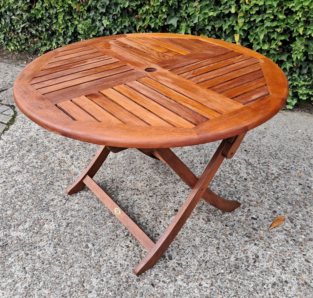Garden Impressions teak ronde tafel 108 cm doorsnede, Ophalen, Gebruikt, Rond, Inklapbaar