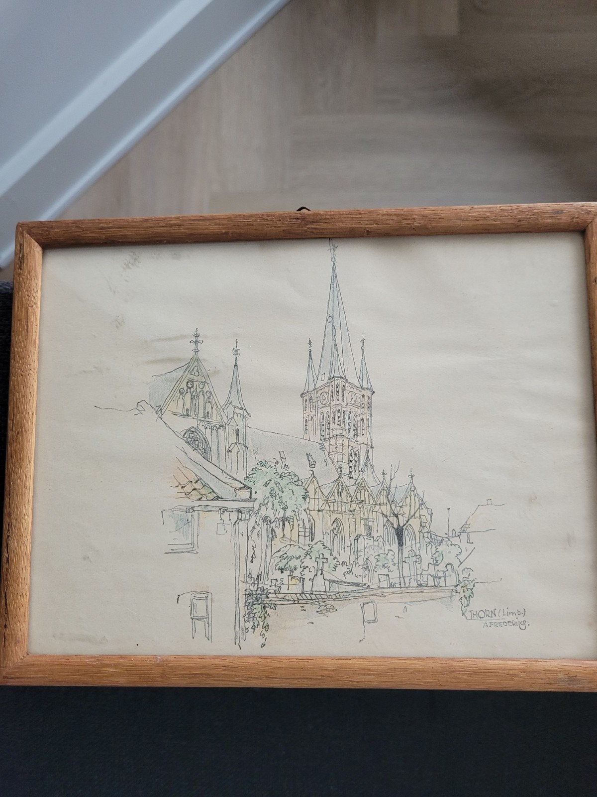 Oude tekening van Thorn (Limburg) door A. Frederiks, Ophalen of Verzenden, Tekening, Potloodtekening, Ingelijst