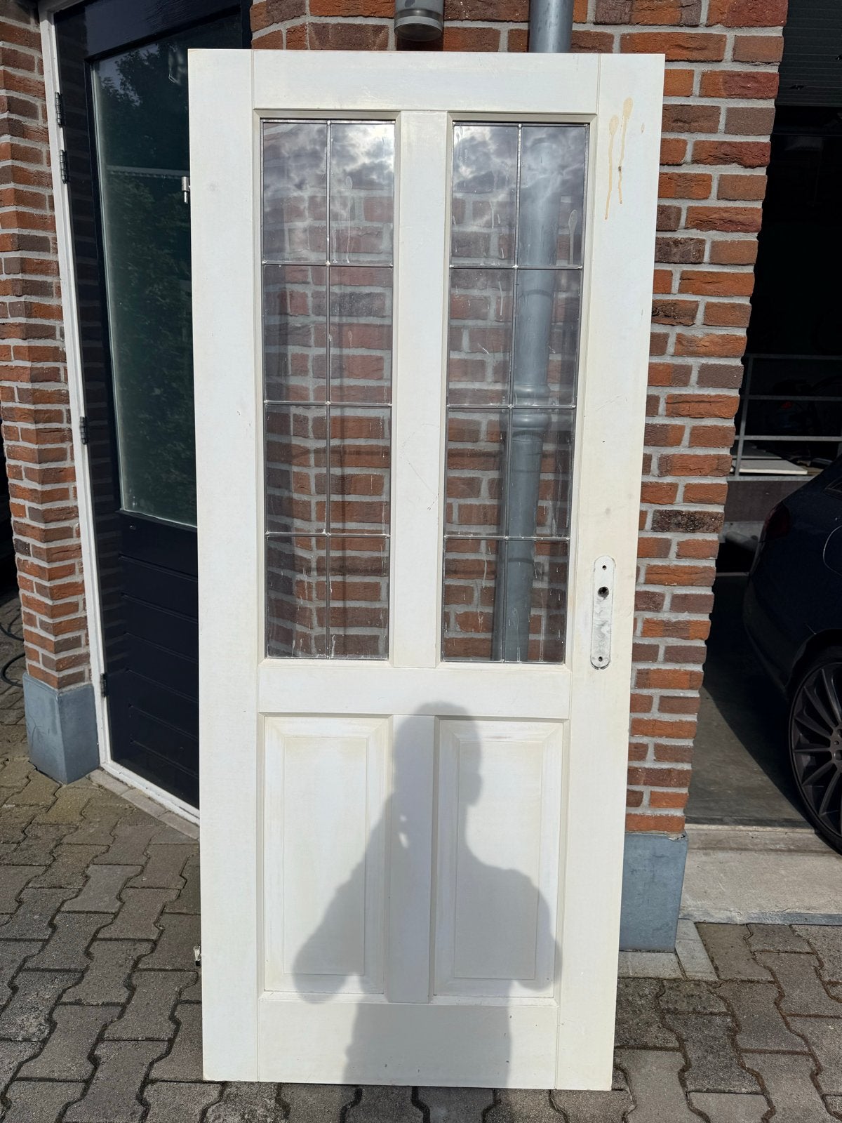 Deur met glas in lood, 83x201 opdek, linksdraaiend, Doe-het-zelf en Verbouw, Deuren en Horren, Ophalen, Gebruikt, 80 tot 100 cm