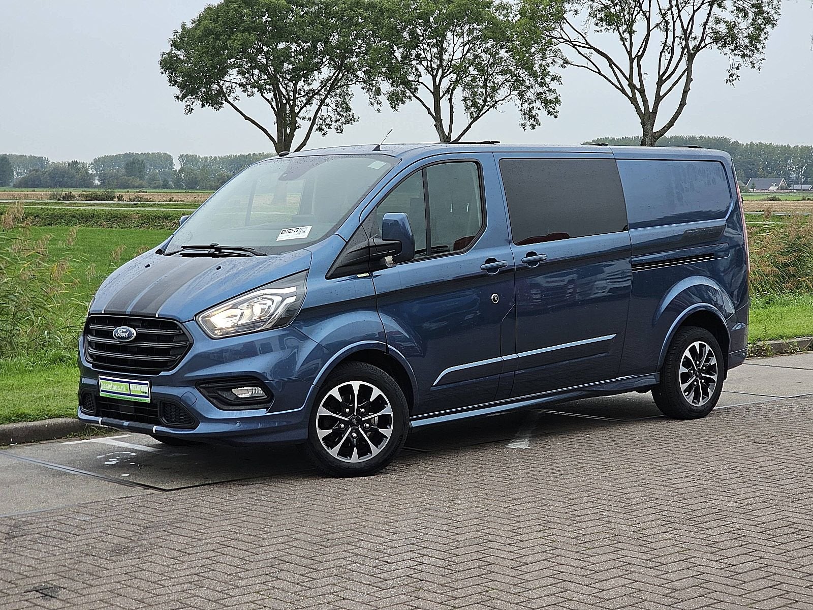 FORD TRANSIT CUSTOM 2.0 L2 SPORT Dubbele Cabine Airco 170Pk, Auto's, Euro 6, Blauw, Stoelverwarming, Bedrijf