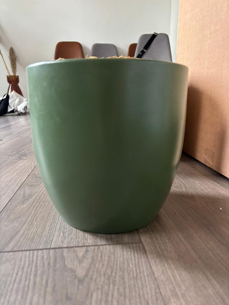 Groene pot, Tuin en Terras, Bloempotten, Ophalen, Rond, Zo goed als nieuw, Aardewerk