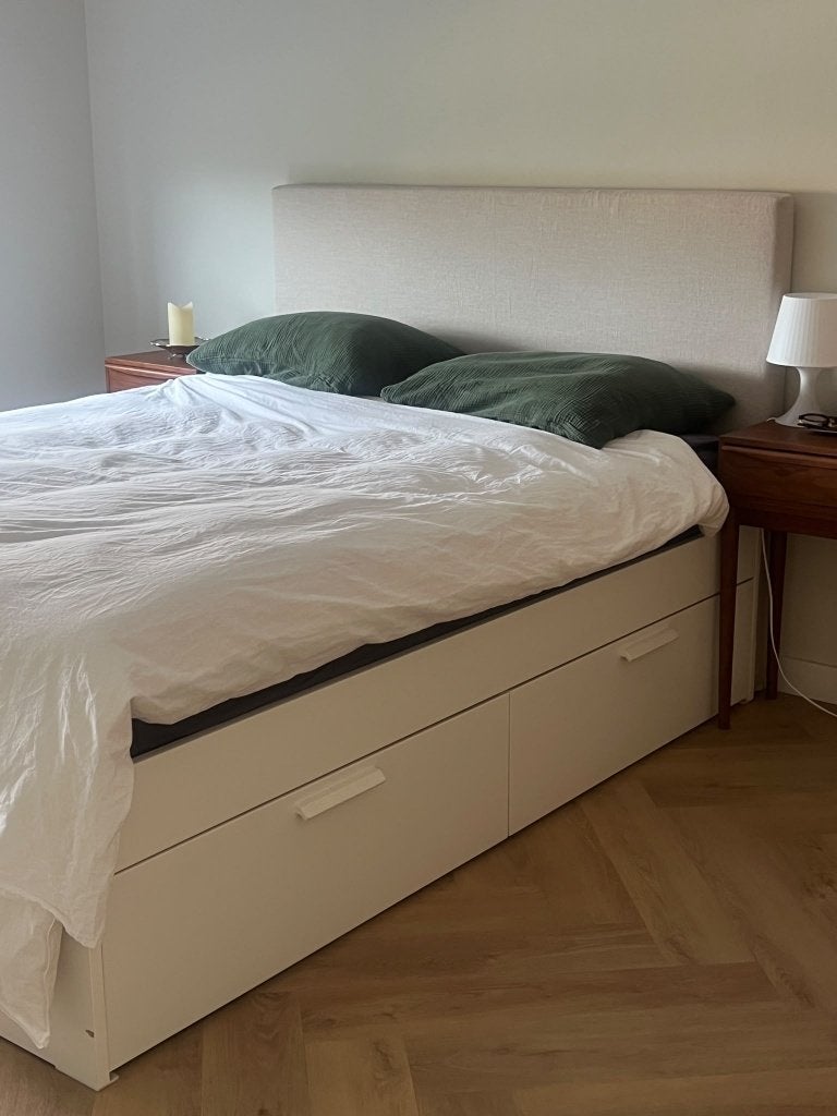 Bed met 4 grote lades, Huis en Inrichting, Ophalen, Gebruikt, Wit, Tweepersoons