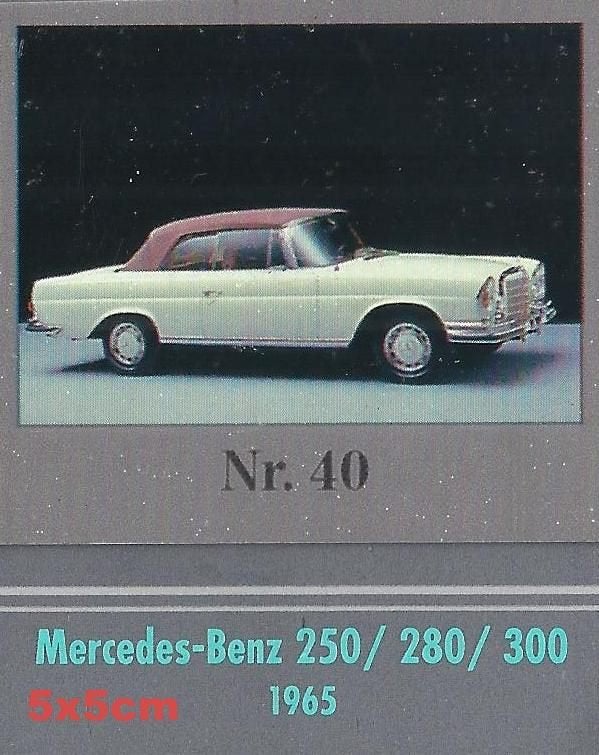 Vp40 autokaartje mercedes benz 250/280/300 -- 1965 5 cm x 5, Ophalen of Verzenden, Zo goed als nieuw, Auto's
