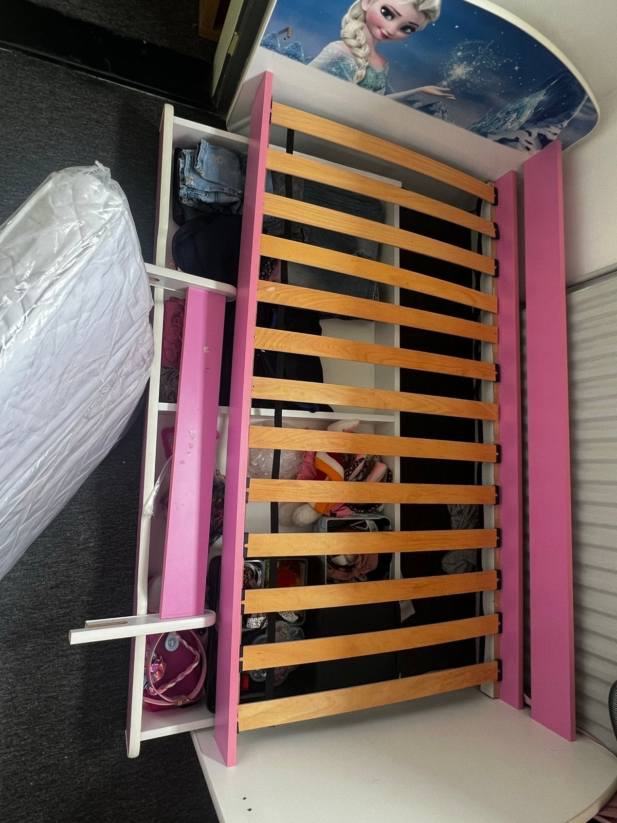 Frozen kinderbed met opberglades en matras, Ophalen, Gebruikt, Eenpersoons, 190 cm of minder