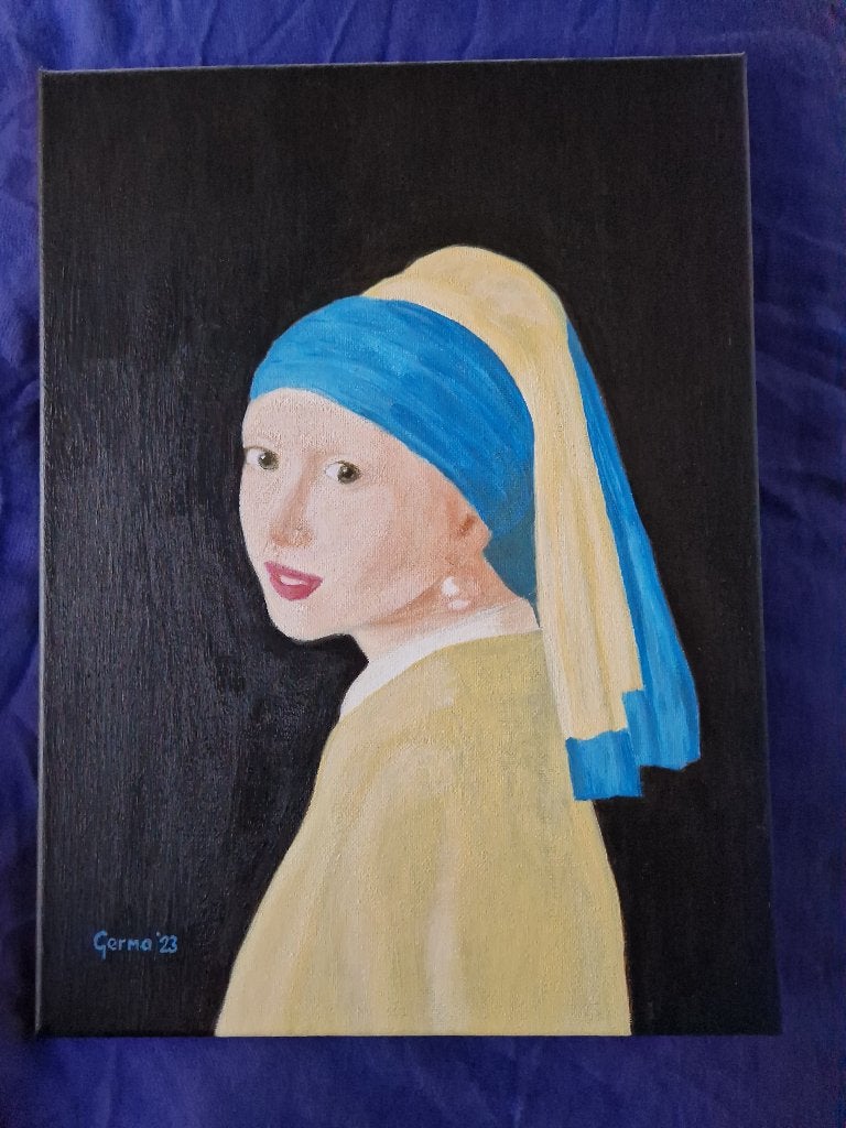 MEISJE MET DE PAREL, zelf geschilderd, Antiek en Kunst, Ophalen