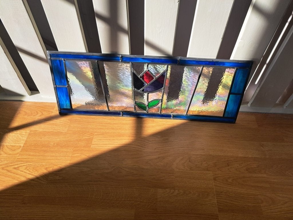 2 x glas in lood raam tulp, Ophalen, Gevelraam of Ruit, Gebruikt, Minder dan 80 cm