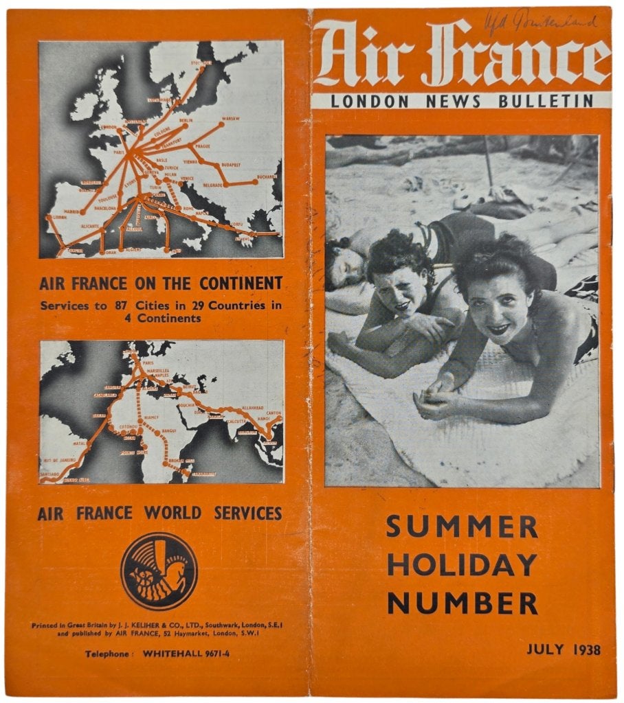 Air France London News Bulletin Summer Holiday July (1938), Ophalen of Verzenden, Zo goed als nieuw, Kaart, Foto of Prent