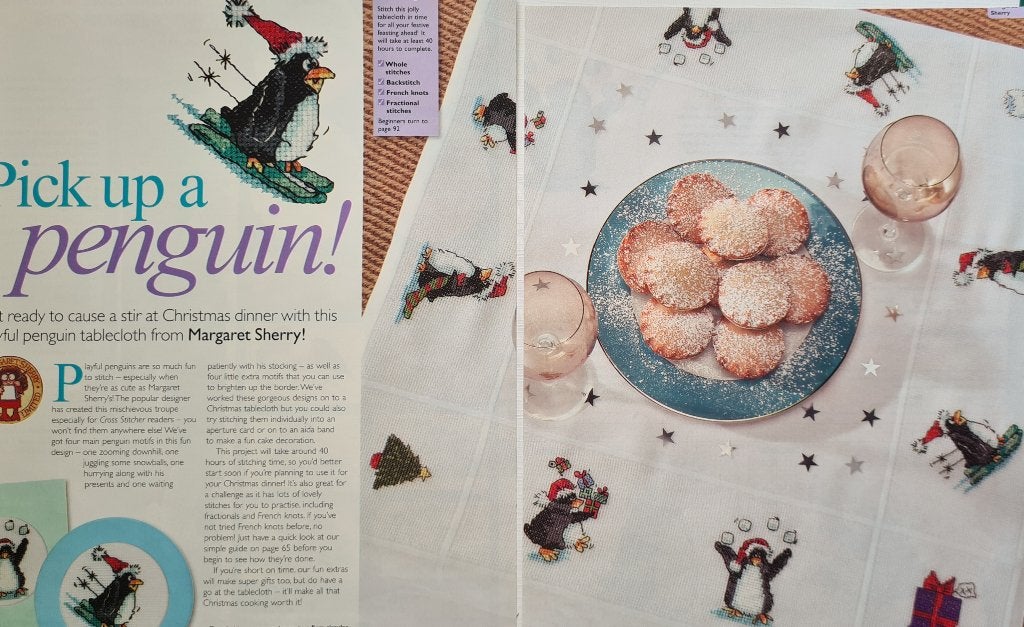 8 Kerst borduurpatronen o.a. Pinguïns, Kerstsok, Kerstboom, Ophalen, Nieuw, Handborduren, Patroon