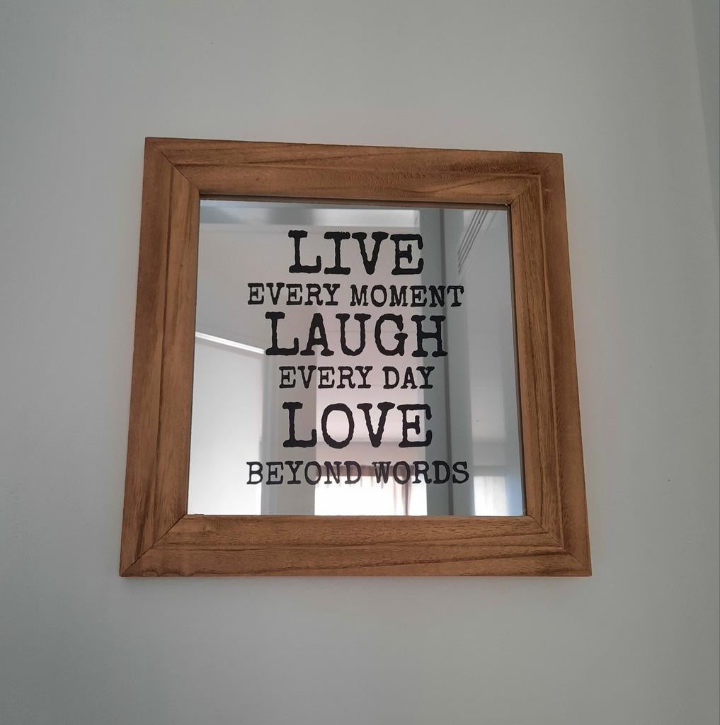 2 spiegels met een houten lijst en leuke quote =), Ophalen of Verzenden, Rechthoekig, Minder dan 50 cm