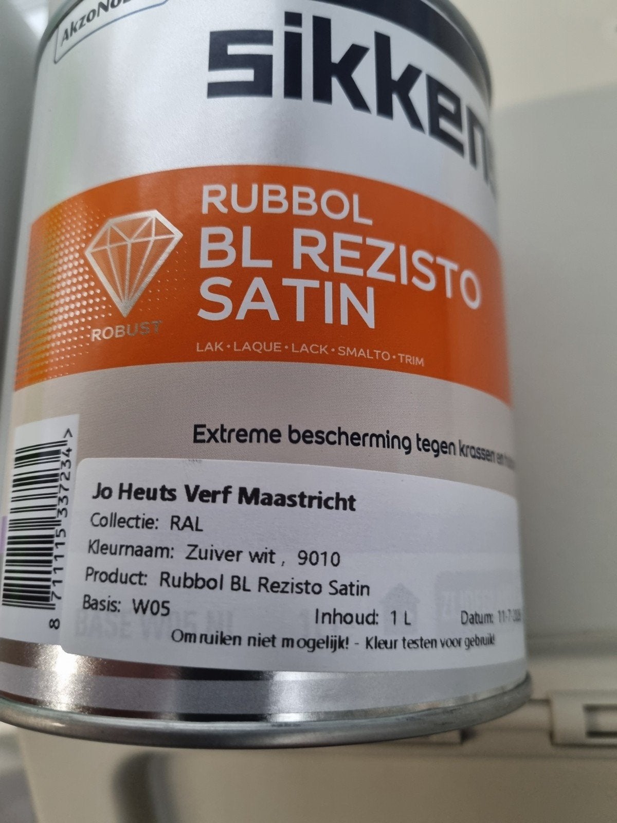 Sikkens Rubbol BL Rezisto Satin verf - 9010 RAL- 1L, Ophalen, Nieuw, Overige typen