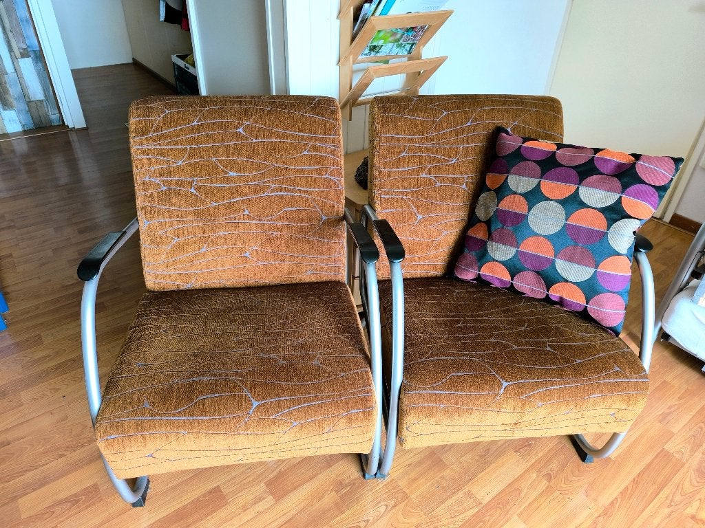 2 Cognackleurige fauteuils, Ophalen, Gebruikt, Stof, 75 tot 100 cm
