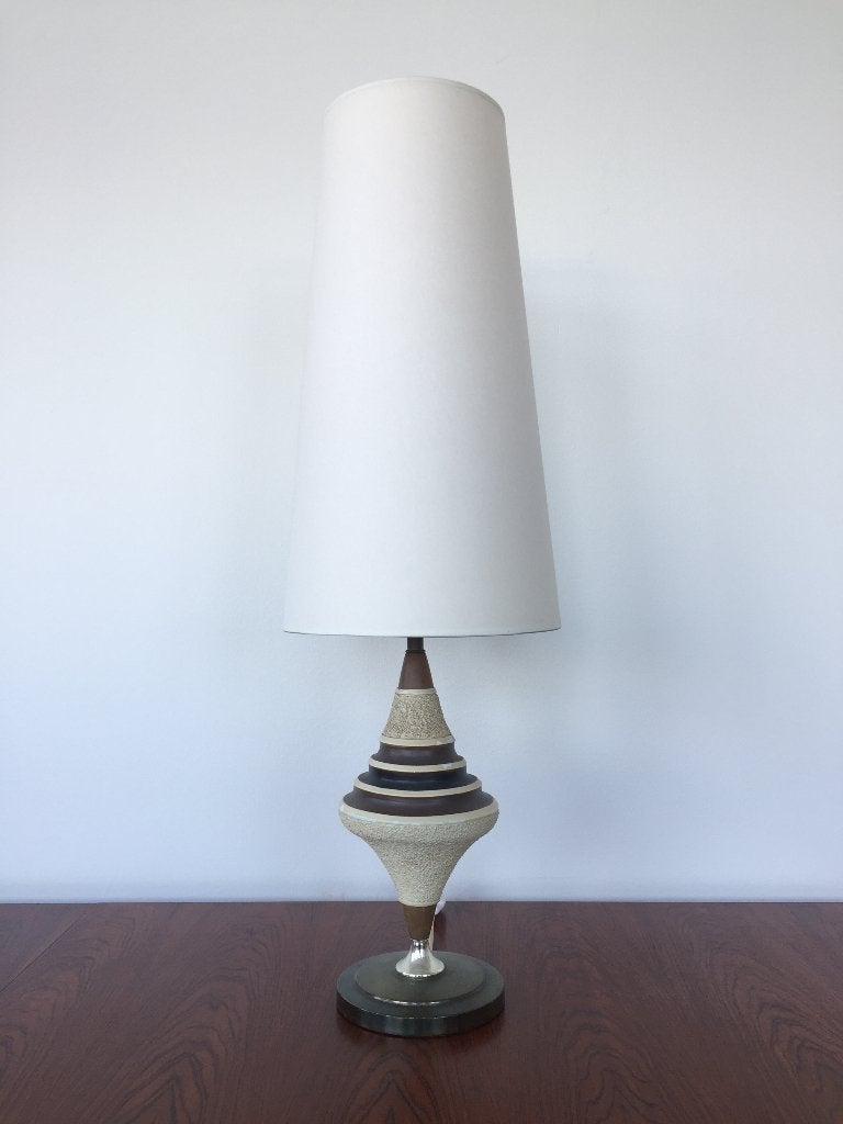 keramiek en messing tafellamp USA design jaren 60, Gebruikt, Jaren 60, 50 tot 75 cm, Overige materialen