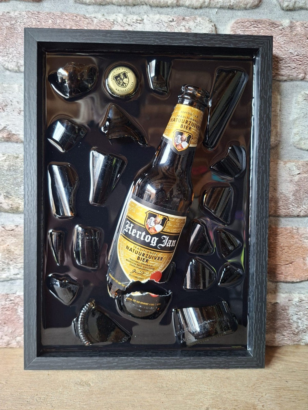 Hertog Jan flesje verwerkt in een lijst met (23x33) Epoxy, Ophalen of Verzenden