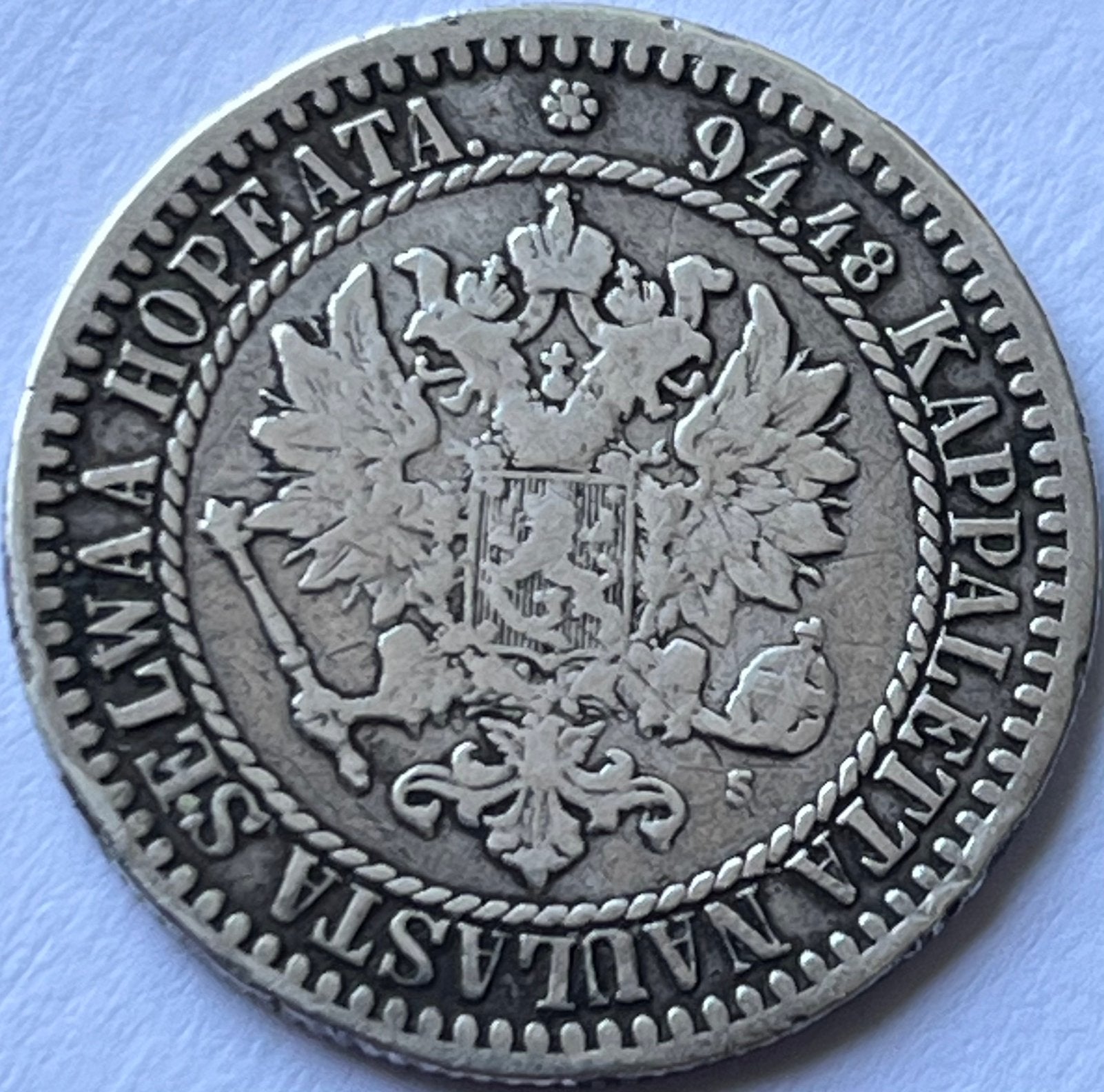 Finland zilveren markka 1865, Ophalen of Verzenden, Overige landen, Losse munt, Zilver