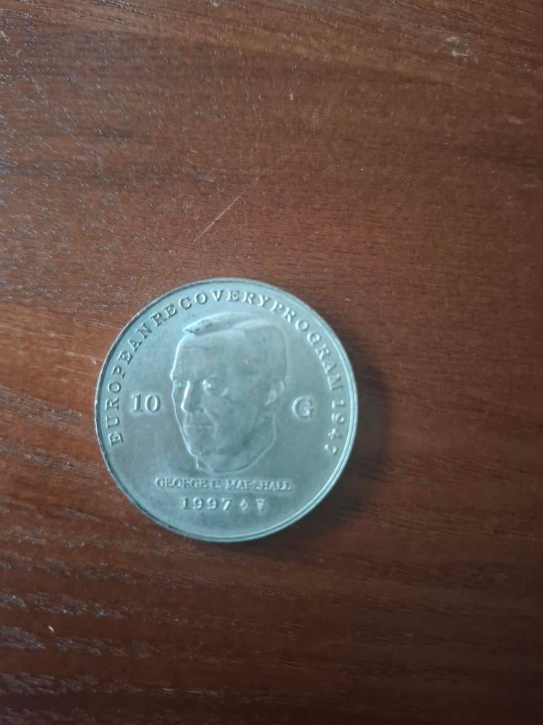 Zilveren 10 gulden Marshall Plan munt 1997, Postzegels en Munten, Munten | Nederland, Ophalen of Verzenden, Koningin Beatrix, 10 gulden