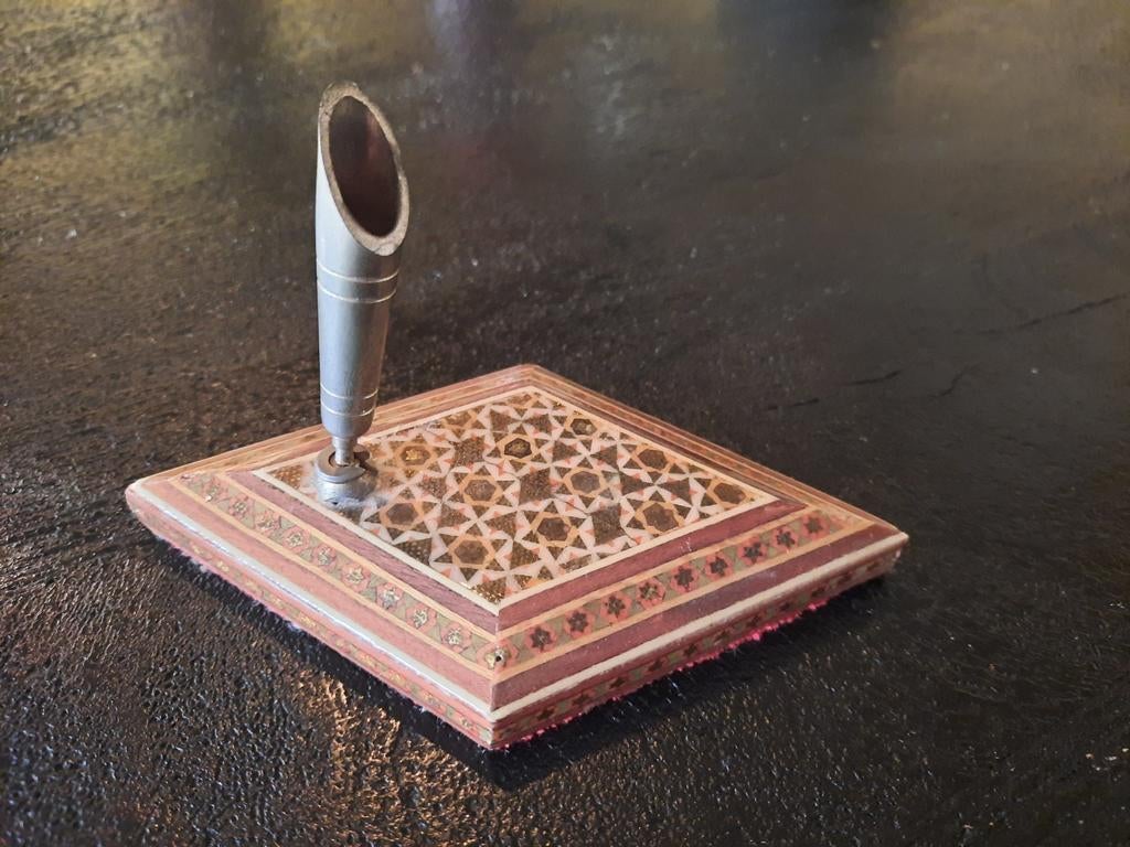 Perzische Khatam penhouder 13,5 x 7,5 cm ingelegd hout, Antiek en Kunst, Ophalen of Verzenden