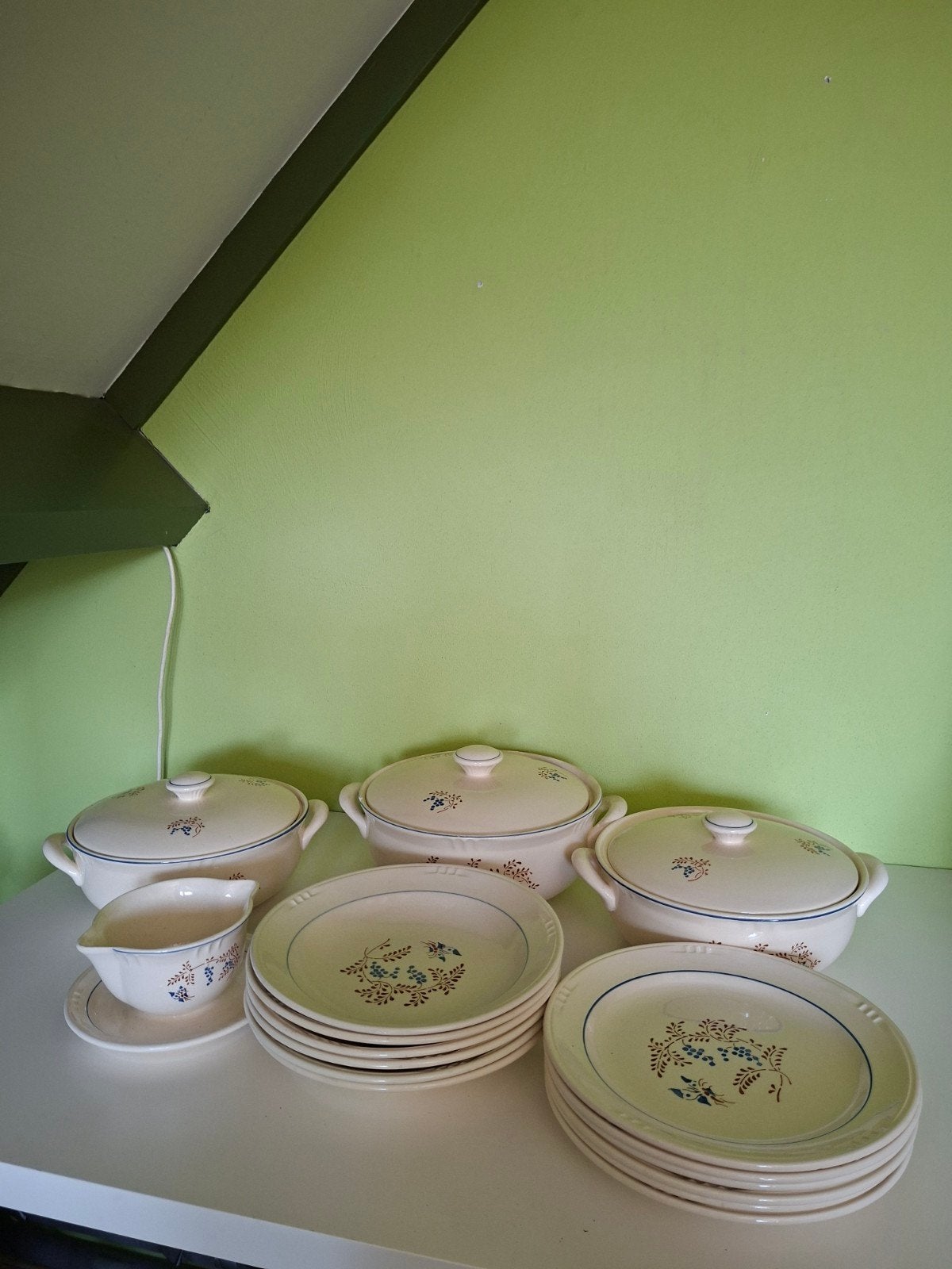 Vintage Steingut Colditz servies DDR - Vogel & Bessen decor, Antiek en Kunst, Antiek | Servies compleet, Ophalen of Verzenden