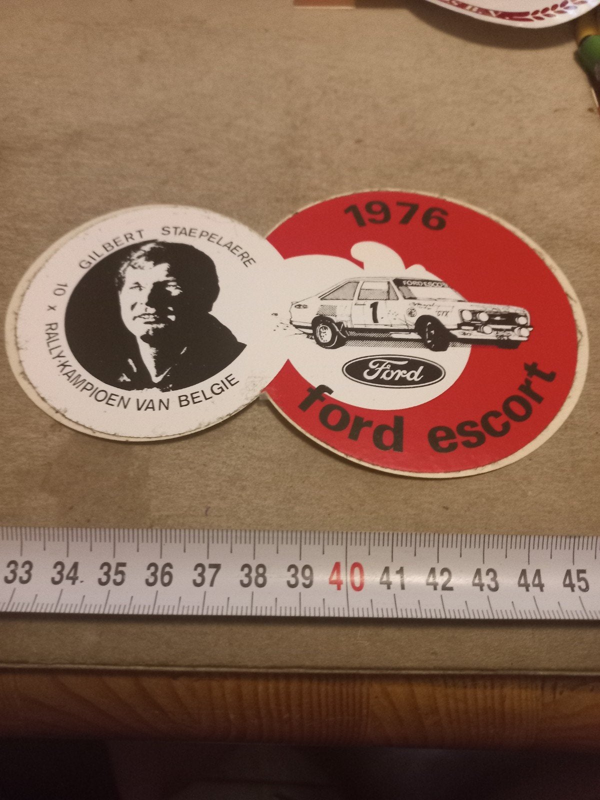 Vintage Ford Escort Rally 1976 Sticker Gilbert Staepelaere, Ophalen of Verzenden, Gebruikt
