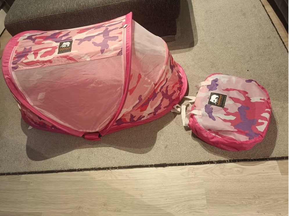 Deryan babytent luxe roze met matras en luchtbed, Kinderen en Baby's, Gebruikt, Ophalen of Verzenden, Reisbedje