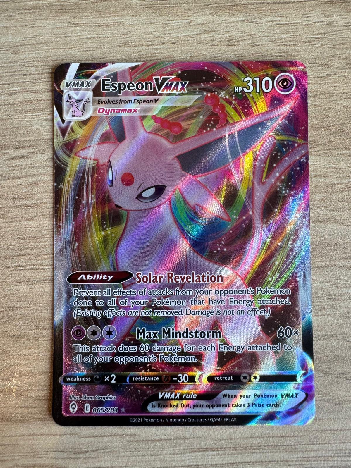 Espeon VMAX 065/203 Pokémon Kaart - Evolving Skies, Ophalen of Verzenden, Zo goed als nieuw