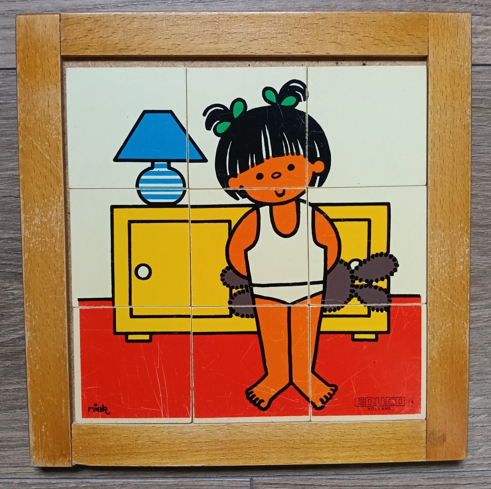Vintage Educo Puzzel 9 Stukjes - Houten Kinderpuzzel, 2 tot 4 jaar, Gebruikt, Ophalen of Verzenden, Van hout