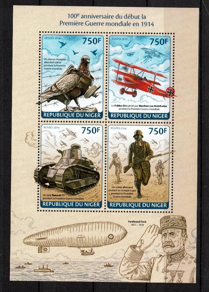 NIGER14 PF BLOK WO1 OORLOG WW1 GREAT WAR HISTORIE LUCHTVAART, Ophalen of Verzenden, Postfris, Overige thema's
