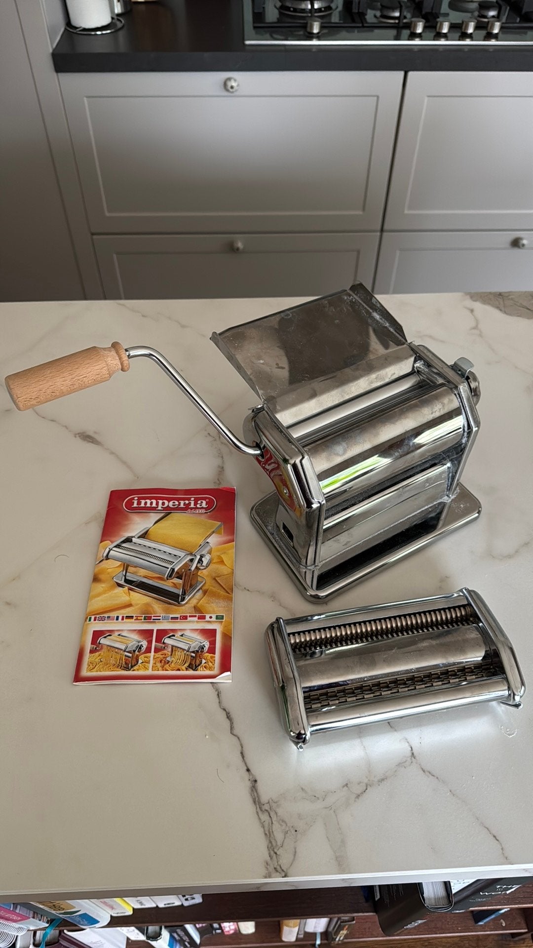 Klassieke vintage Imperia pastamachine, compleet in doos, Ophalen, Gebruikt, Zilver, Metaal