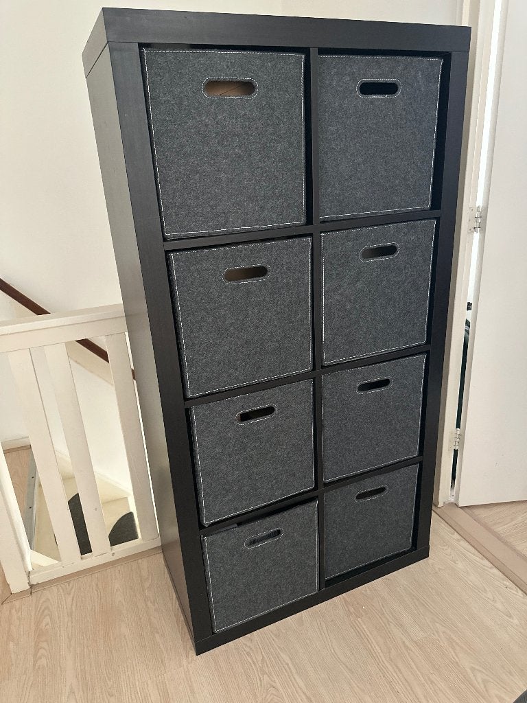 IKEA KALLAX kast (2x4) zwartbruin (incl. 8 DRÖNA boxen)!, Ophalen, 100 tot 150 cm, 50 tot 100 cm, Zo goed als nieuw