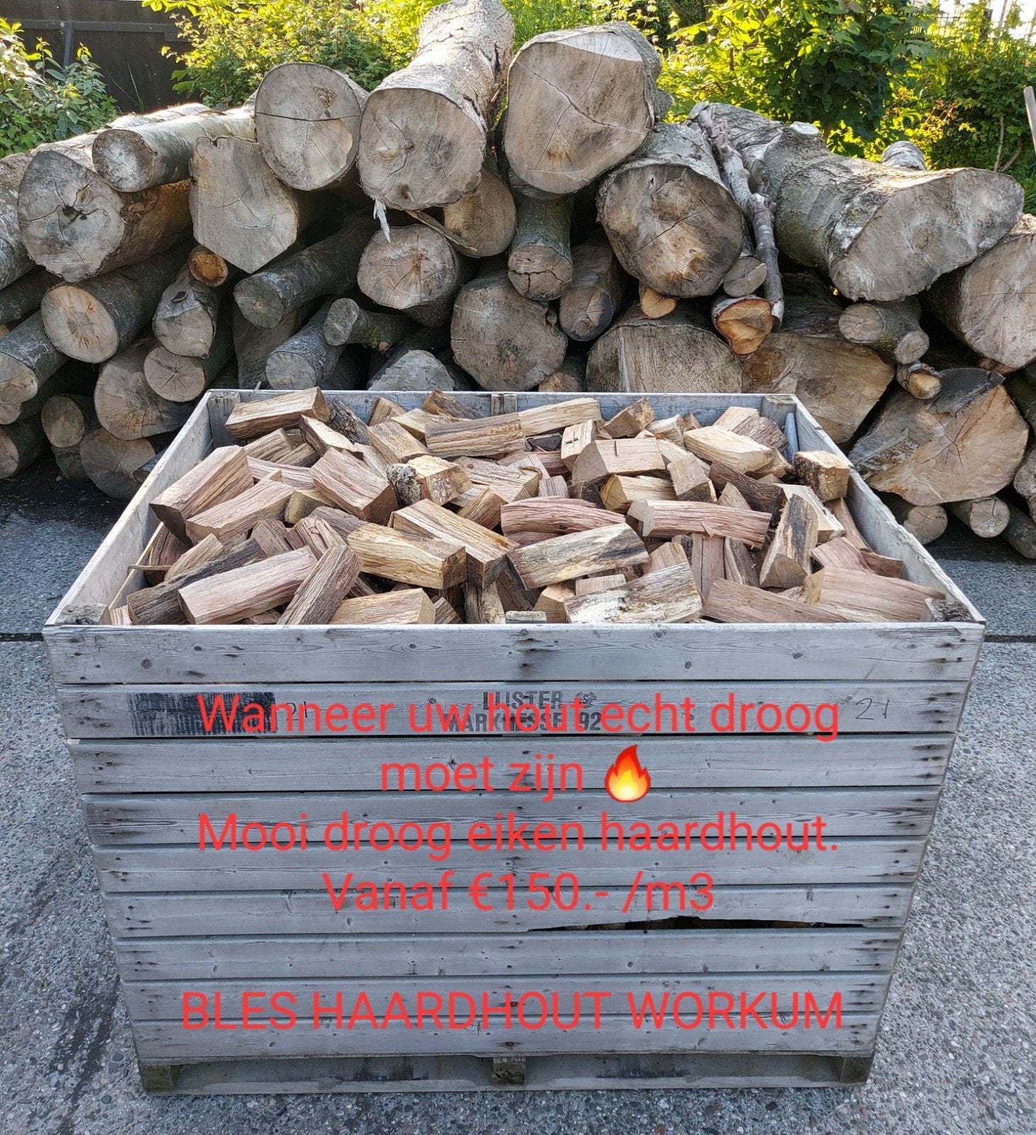 Zeer mooi droog Eiken haardhout, 6 m³ of meer, Ophalen, Eikenhout, Blokken