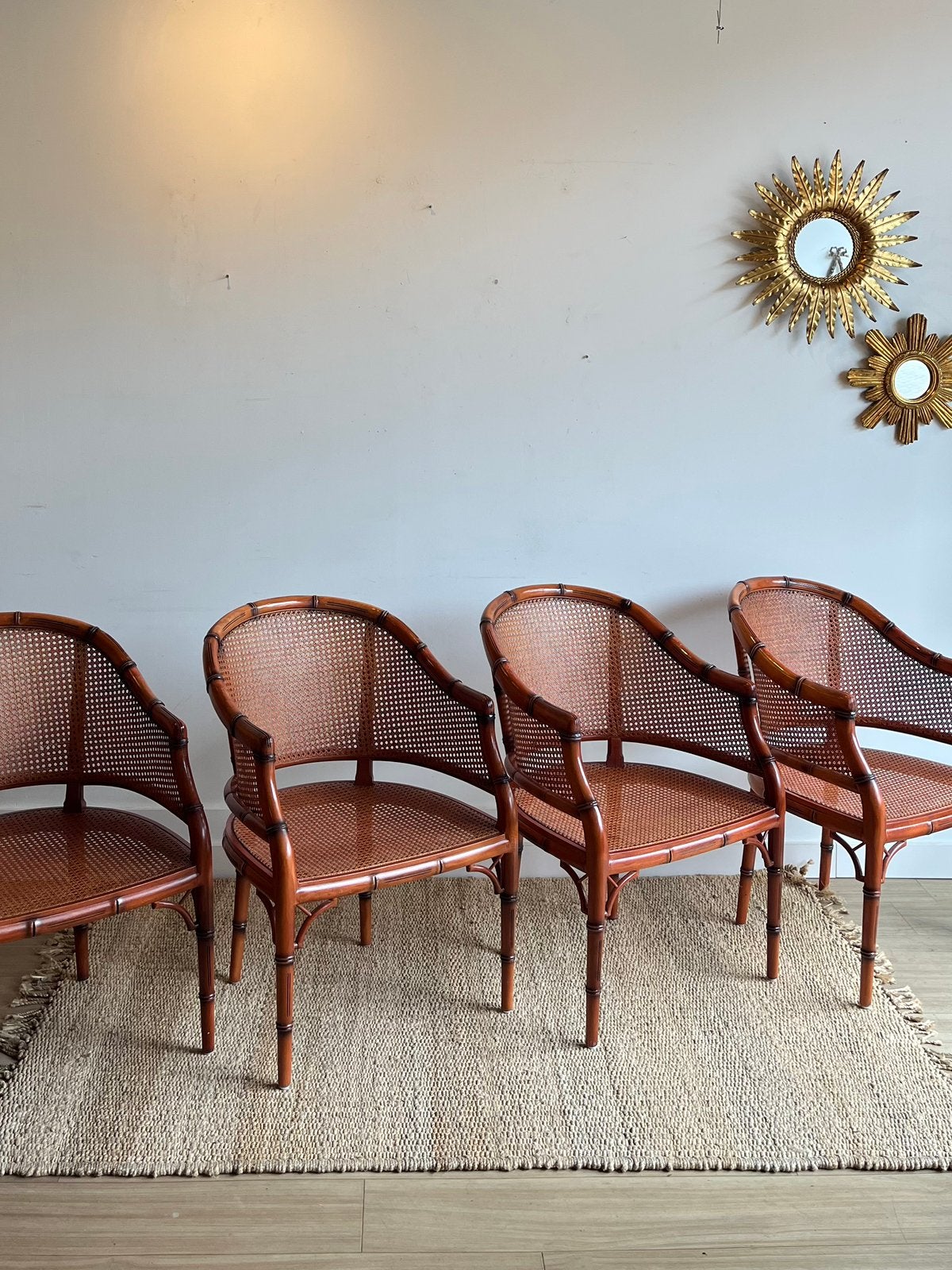SALE 4 Faux Bamboo bamboe Giorgetti stoelen vintage, Antiek en Kunst, Ophalen