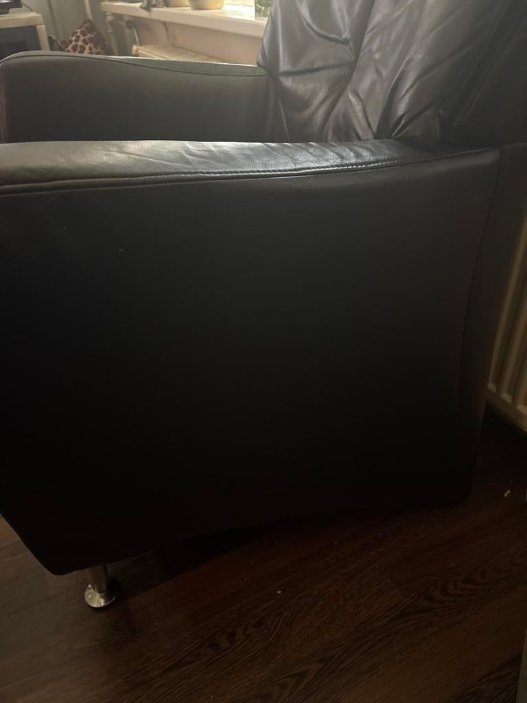 Comfortabele zwarte leren fauteuil, Ophalen, Gebruikt, Zwart, Leer