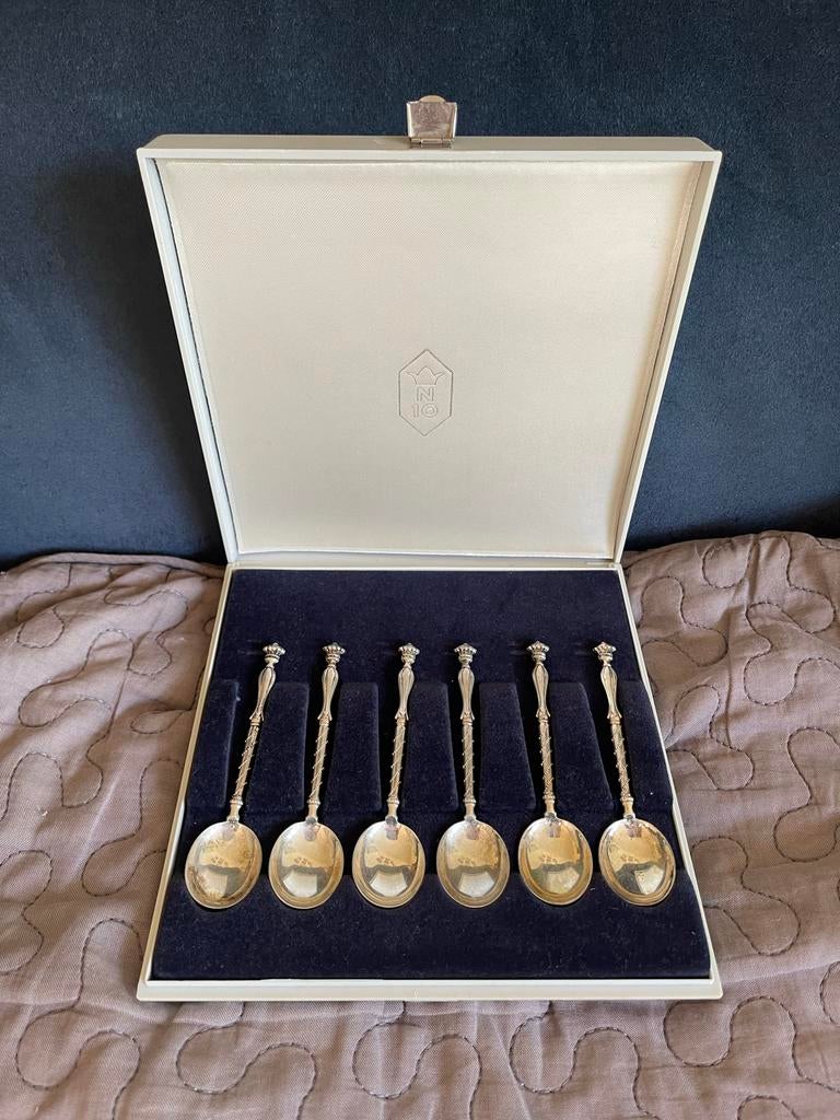 Antieke Niekerk zilveren lepeltjes set in doos, Antiek en Kunst, Antiek | Bestek, Ophalen of Verzenden