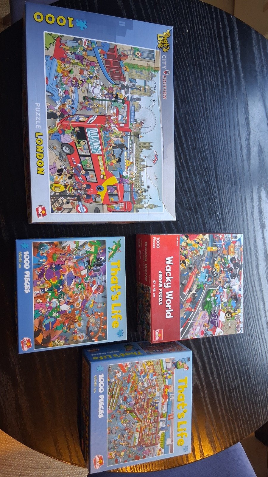4 Goliath That's Life & Wacky World legpuzzels 1000 stukjes, Ophalen of Verzenden, 500 t/m 1500 stukjes, Legpuzzel