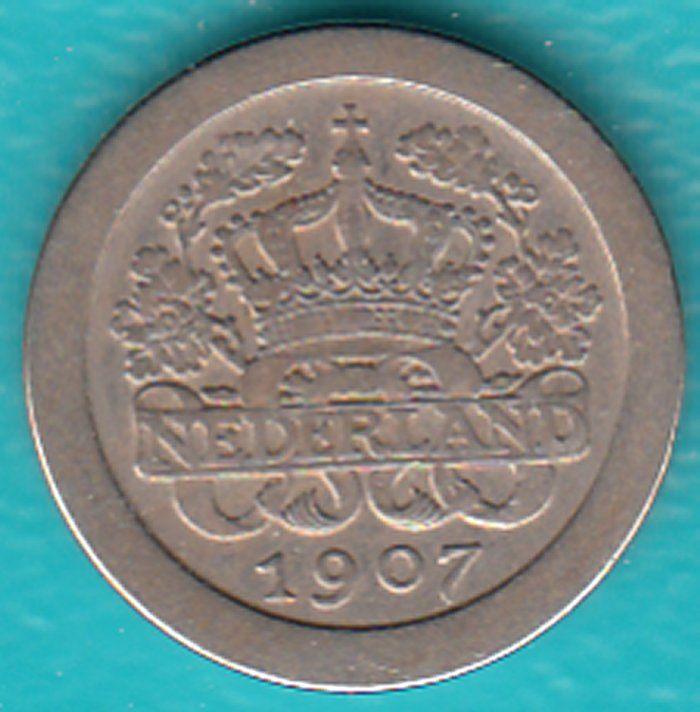 Nederland 5 cent 1907 Wilhelmina, Sch. 912 in munthouder, Postzegels en Munten, Munten | Nederland, Ophalen of Verzenden, Koningin Wilhelmina