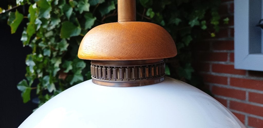 Steinhauer hanglamp (licht eiken) Hollandse  trekpendel -70s, Ophalen, Gebruikt, Overige materialen, Steinhauer - Holland  - vintage  - seventies -  Mushroom design