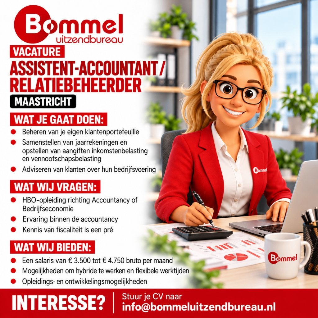 Assistent-Accountant / Relatiebeheerder, Vacatures, Vast contract, Vanaf 1 jaar, Geschikt als bijbaan, 33 - 40 uur
