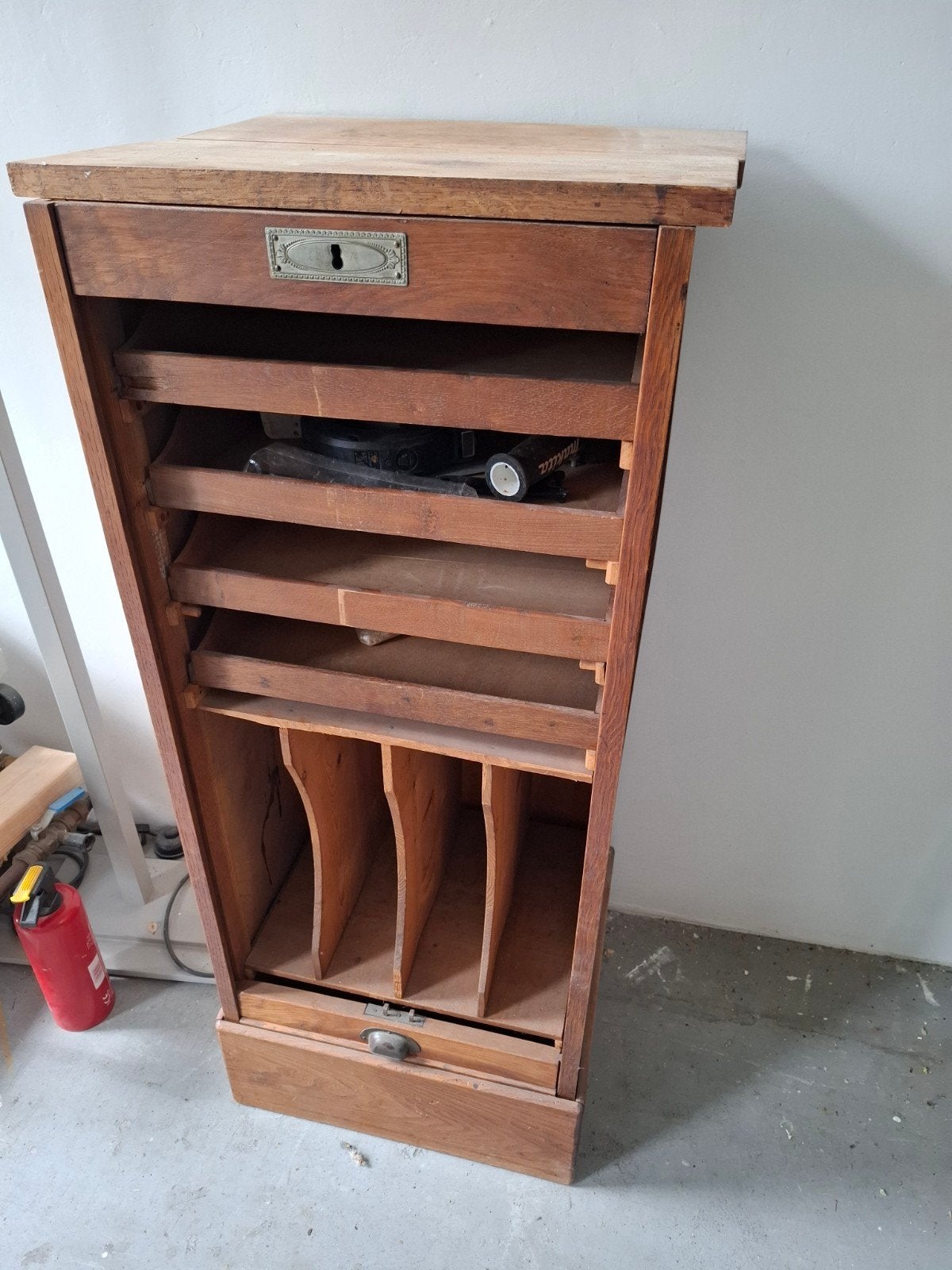 Houten archief kast, Huis en Inrichting, Ophalen, Gebruikt, 1 of 2 laden, 100 tot 150 cm