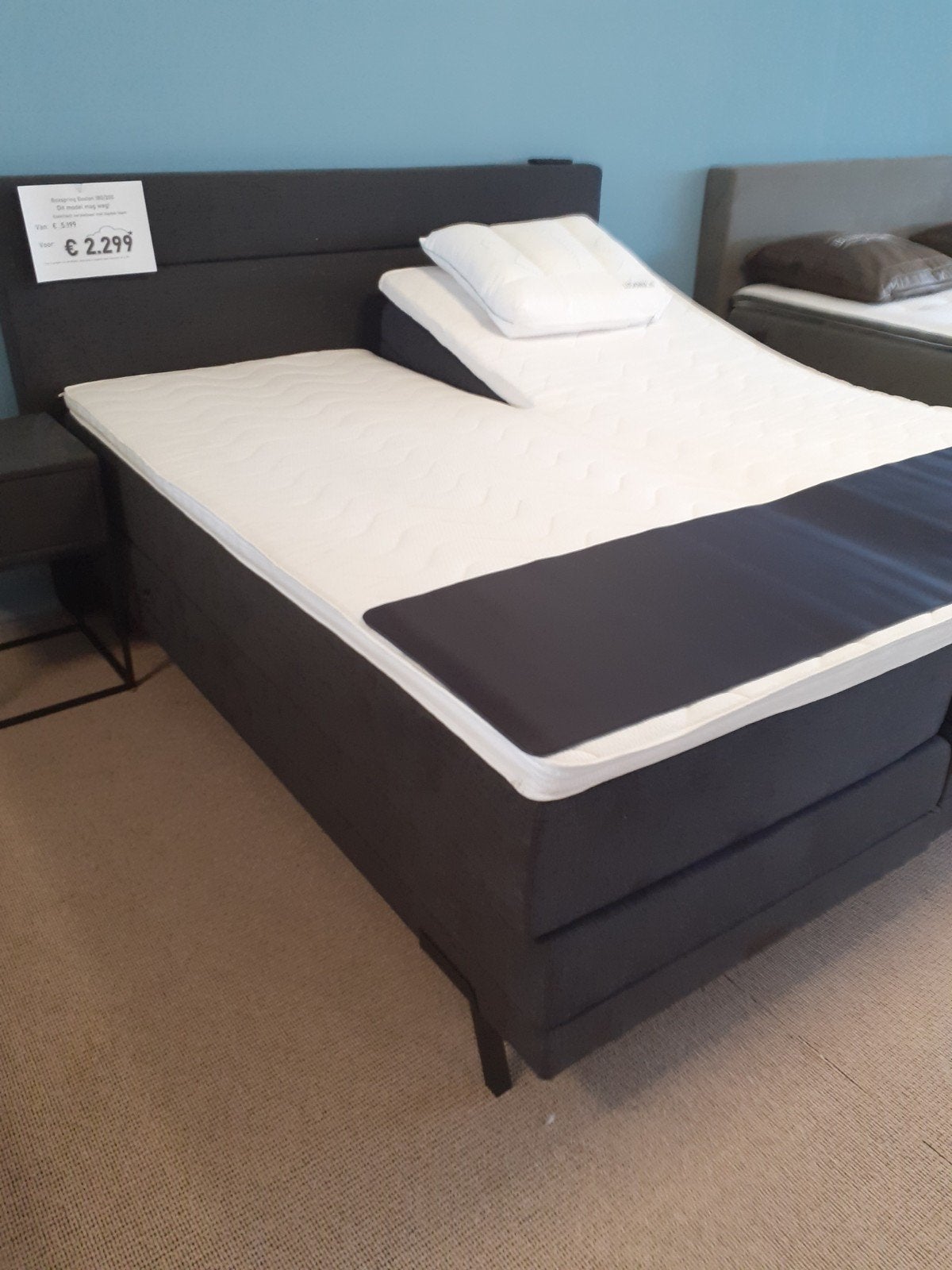 Zwarte Elektrische Boxspring 180x200 met Foam Topper, Verstelbaar, Zwart, Ophalen of Verzenden, 180 cm