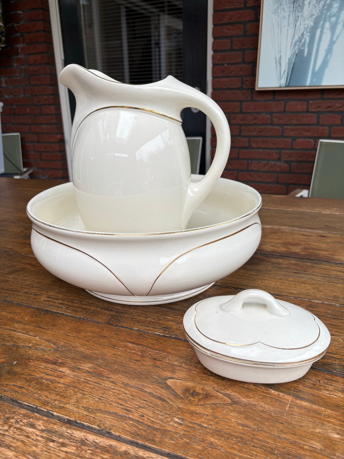 Antiek Lampetstel met zeepbakje - Société Céramique, Ophalen
